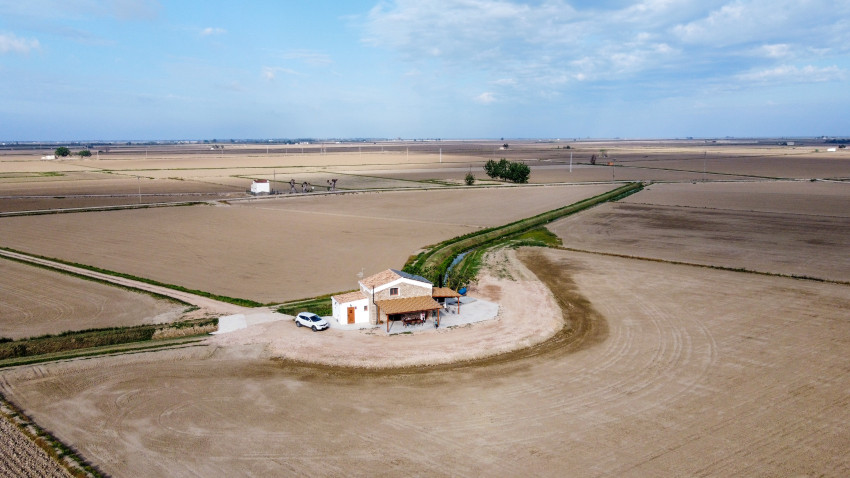 Masia Sisqueta al Delta de l'Ebre. Foto aèria